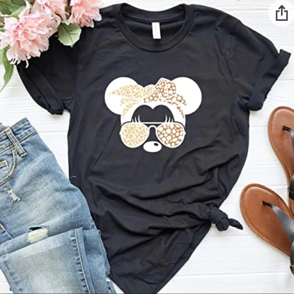 Minnie Mouse leopard print headband + aviators tee - Picture 1 of 1